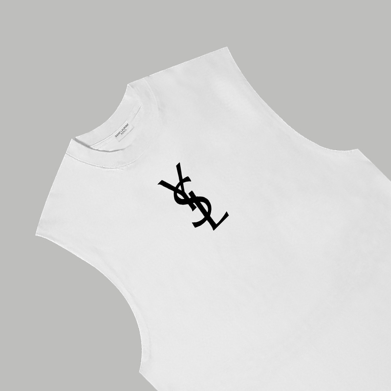 Saint Laurent YSL/圣罗兰 《 字母logo》印花双纱纯棉无袖背心