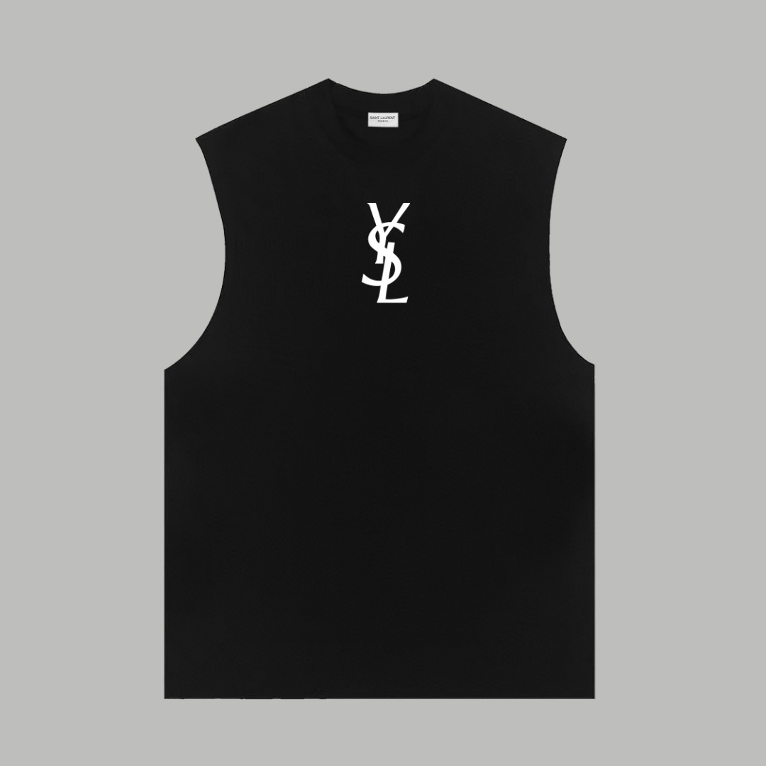 Saint Laurent YSL/圣罗兰 《 字母logo》印花双纱纯棉无袖背心