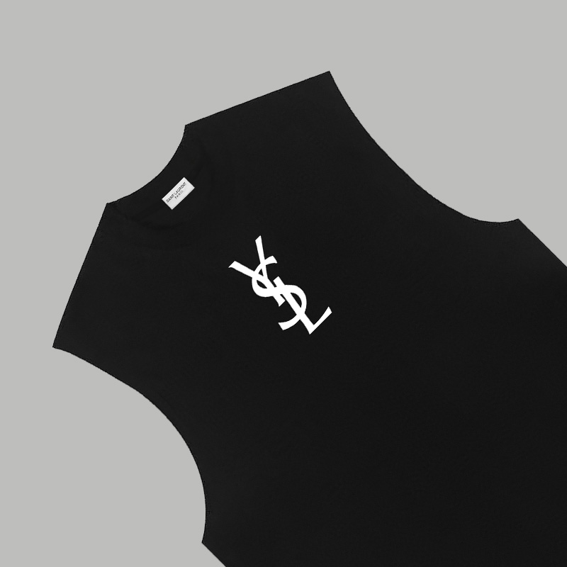 Saint Laurent YSL/圣罗兰 《 字母logo》印花双纱纯棉无袖背心