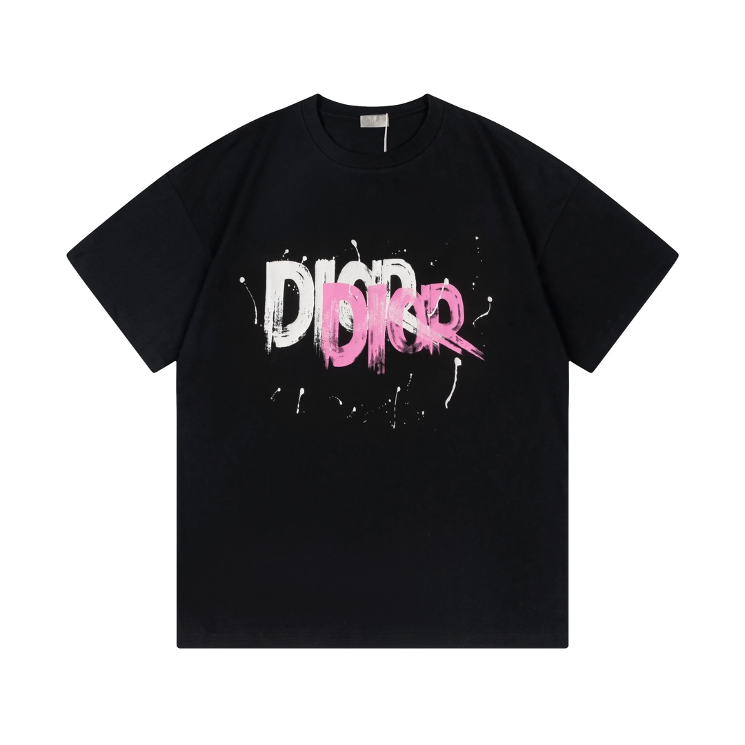 Dior Luxury
 Clothing T-Shirt Best Capucines Replica
 Black Doodle White Unisex Cotton Short Sleeve
