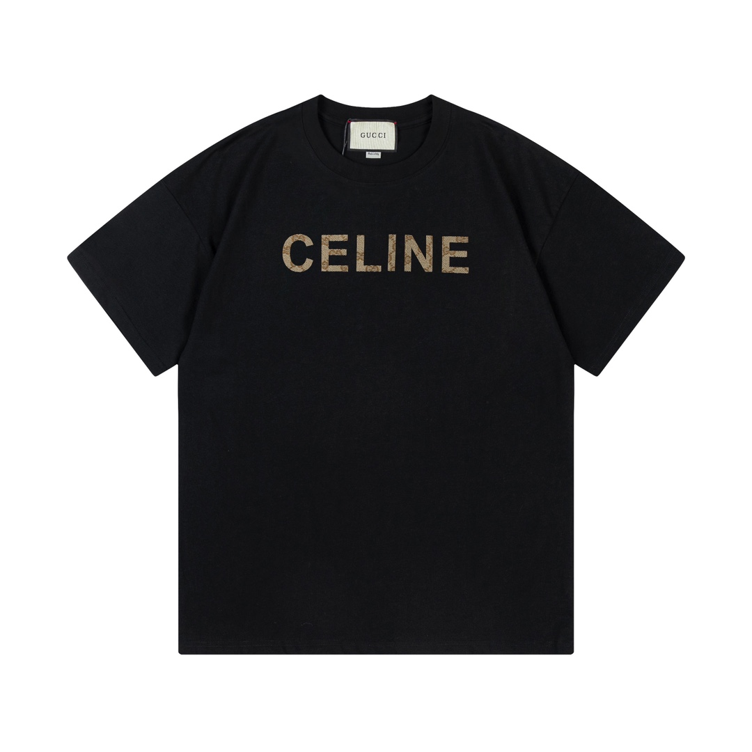 Gucci 古驰 edición limitada colaboración con Celine 2025 nueva colección logo de letras con parche unisex camiseta de man…