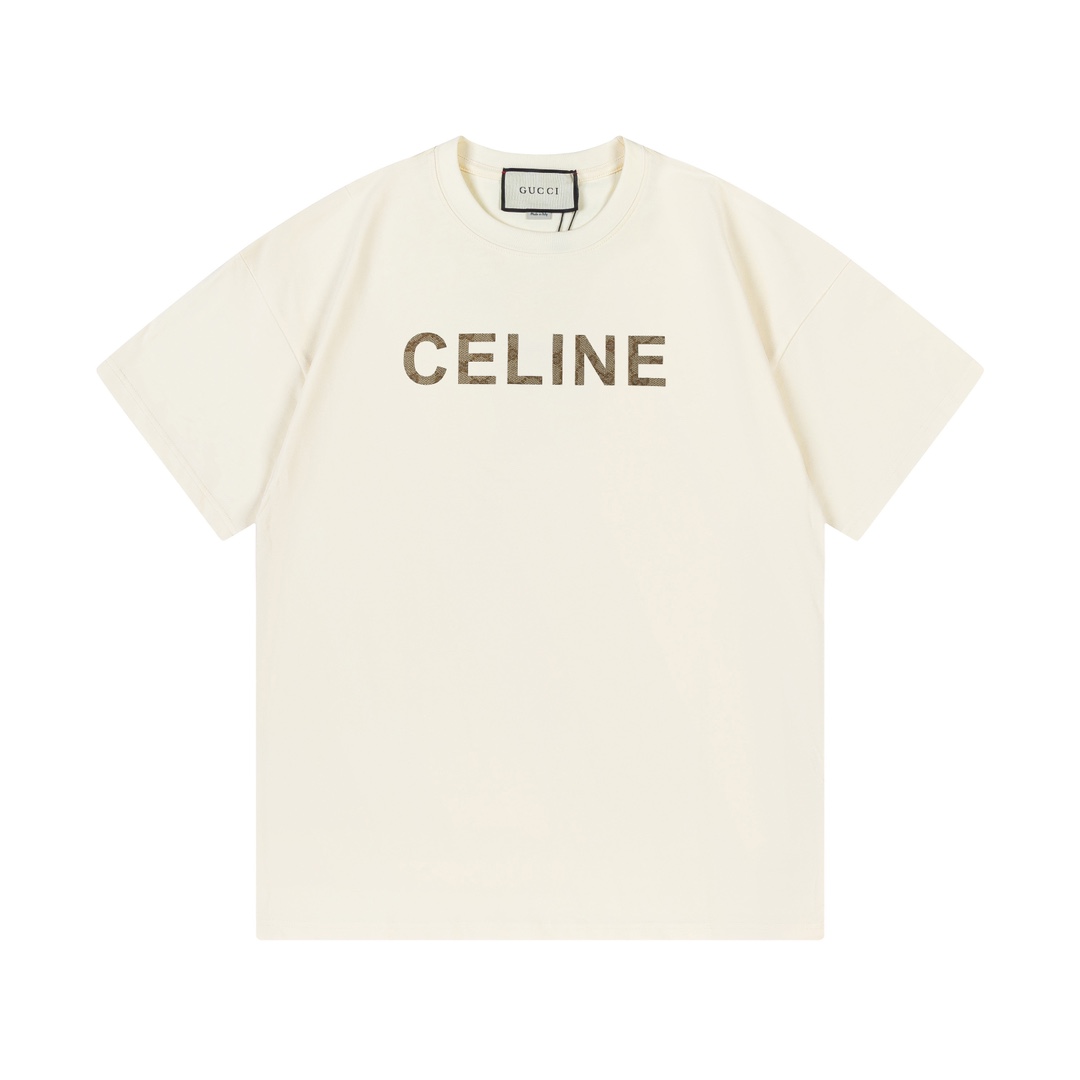 Gucci 古驰 edición limitada colaboración con Celine 2025 nueva colección logo de letras con parche unisex camiseta de man…