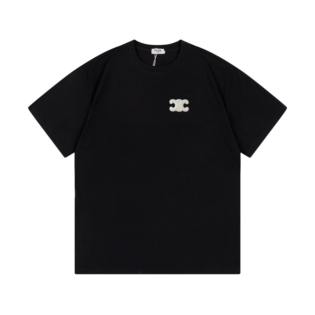 Celine 赛琳 2025 nuevo modelo, logo de letras de arco de triunfo en hilo personalizado, unisex, camiseta de manga corta ·…