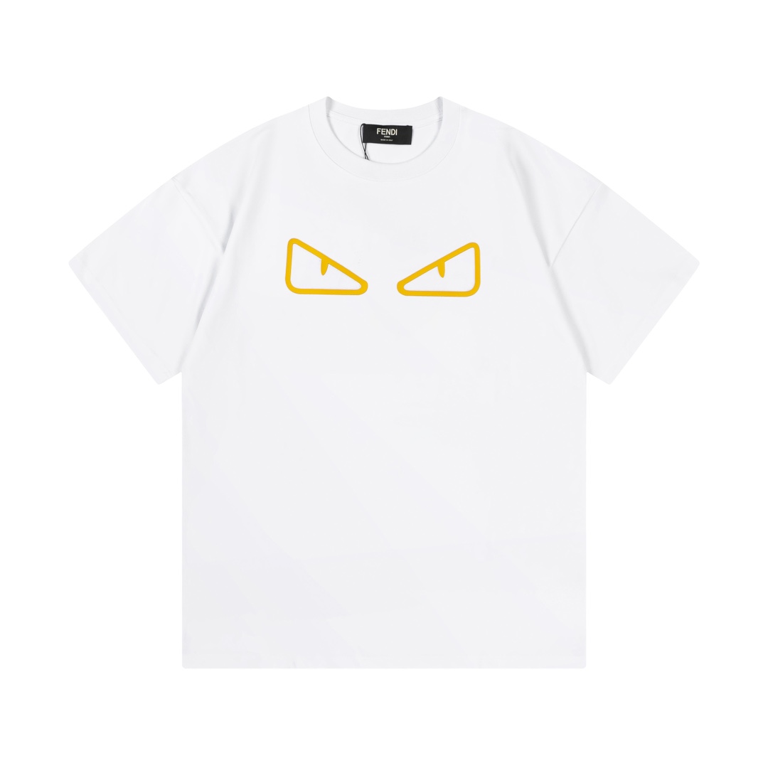 Fendi Clothing T-Shirt Black White Unisex Silica Gel Short Sleeve