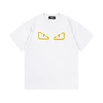 Fendi Clothing T-Shirt Black White Unisex Silica Gel Short Sleeve