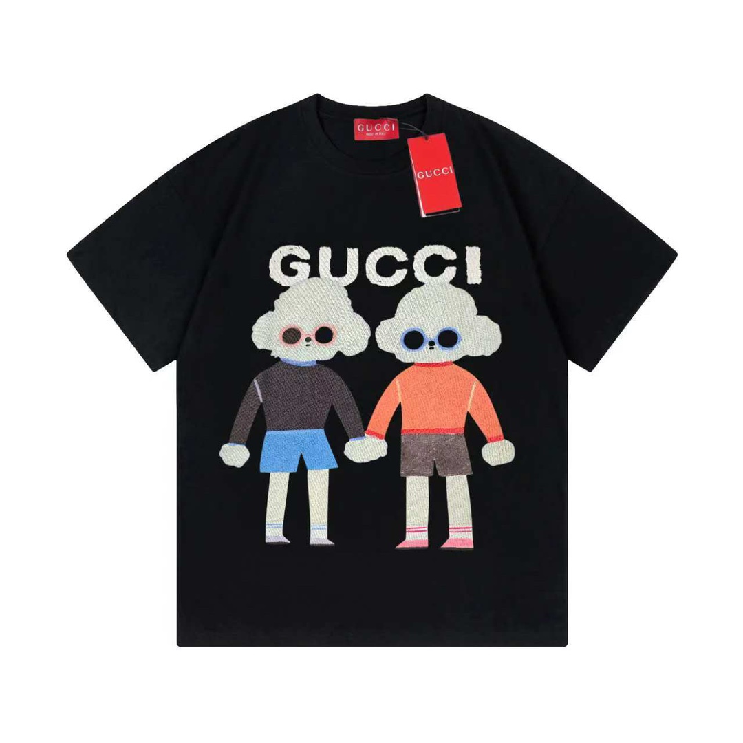 Gucci 古驰 G家 2025早春新款 定制270g双纱纯棉面料 已洗水处理 不变形 不掉色 数码喷印卡通图案logo 男女同款 短袖t恤 颜色：黑色 尺码：XS-L