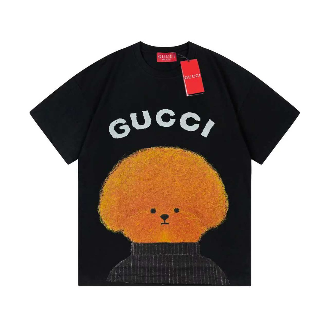Gucci 古驰 G家 2025早春新款 定制270g双纱纯棉面料 已洗水处理 不变形 不掉色 数码喷印泰迪logo 男女同款 短袖t恤 颜色：黑色 尺码：XS-L