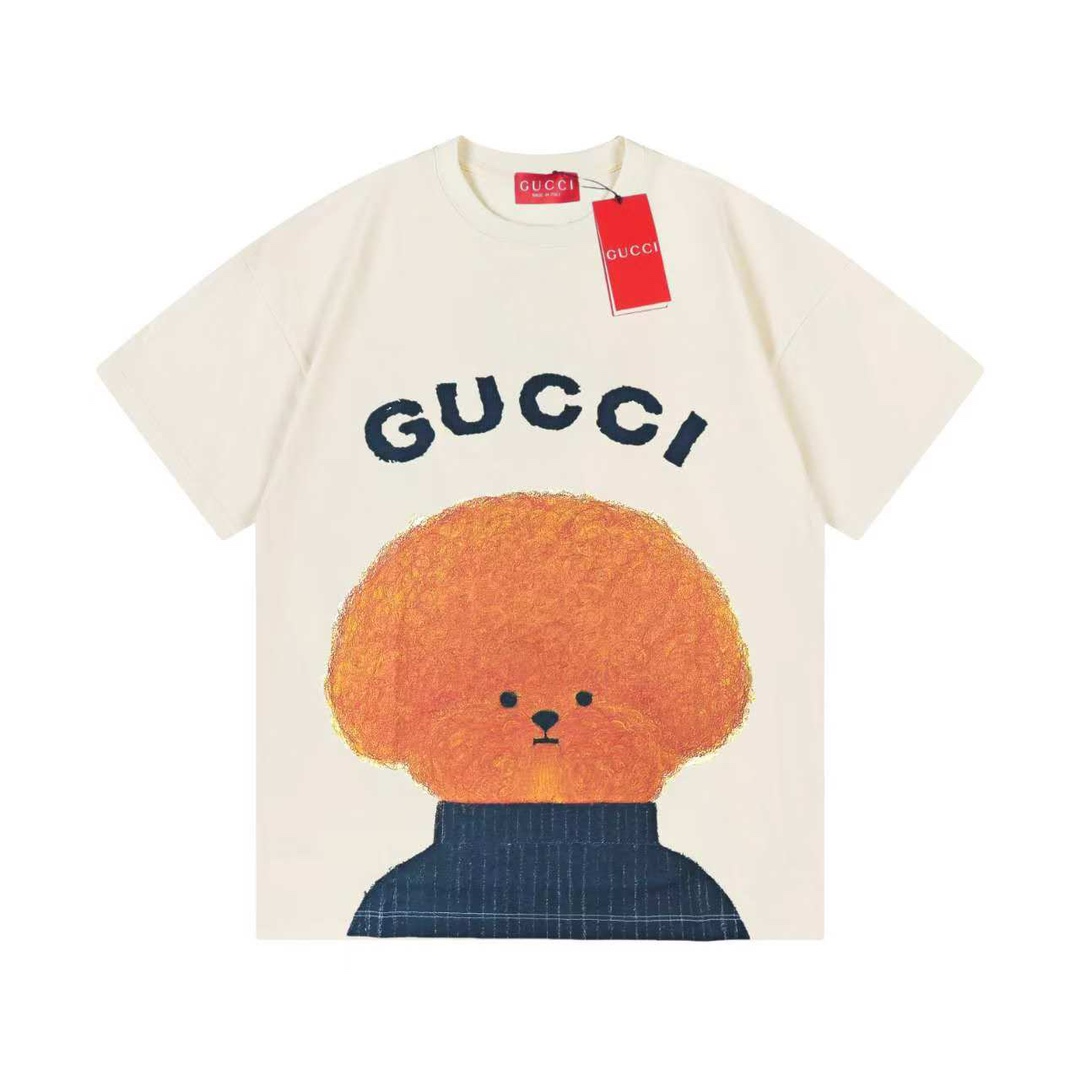 Gucci 古驰 G家 2025早春新款 定制270g双纱纯棉面料 已洗水处理 不变形 不掉色 数码喷印泰迪logo 男女同款 短袖t恤 颜色：杏色 尺码：XS-L