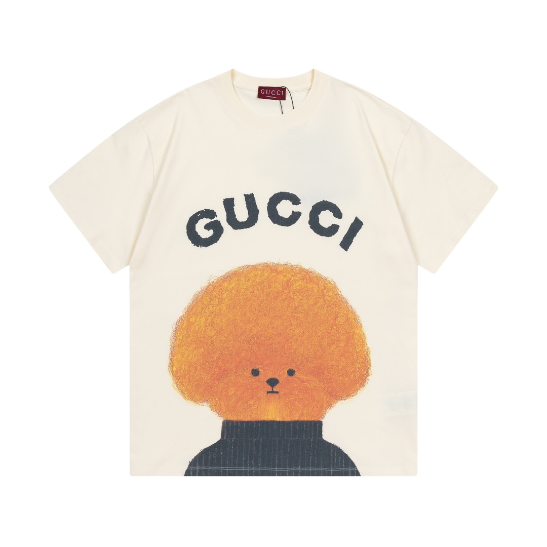 Gucci 古驰 2025 Nuevo modelo logo de osito de peluche y letras unisex camiseta de manga corta · Personalizado 280g 100% a…