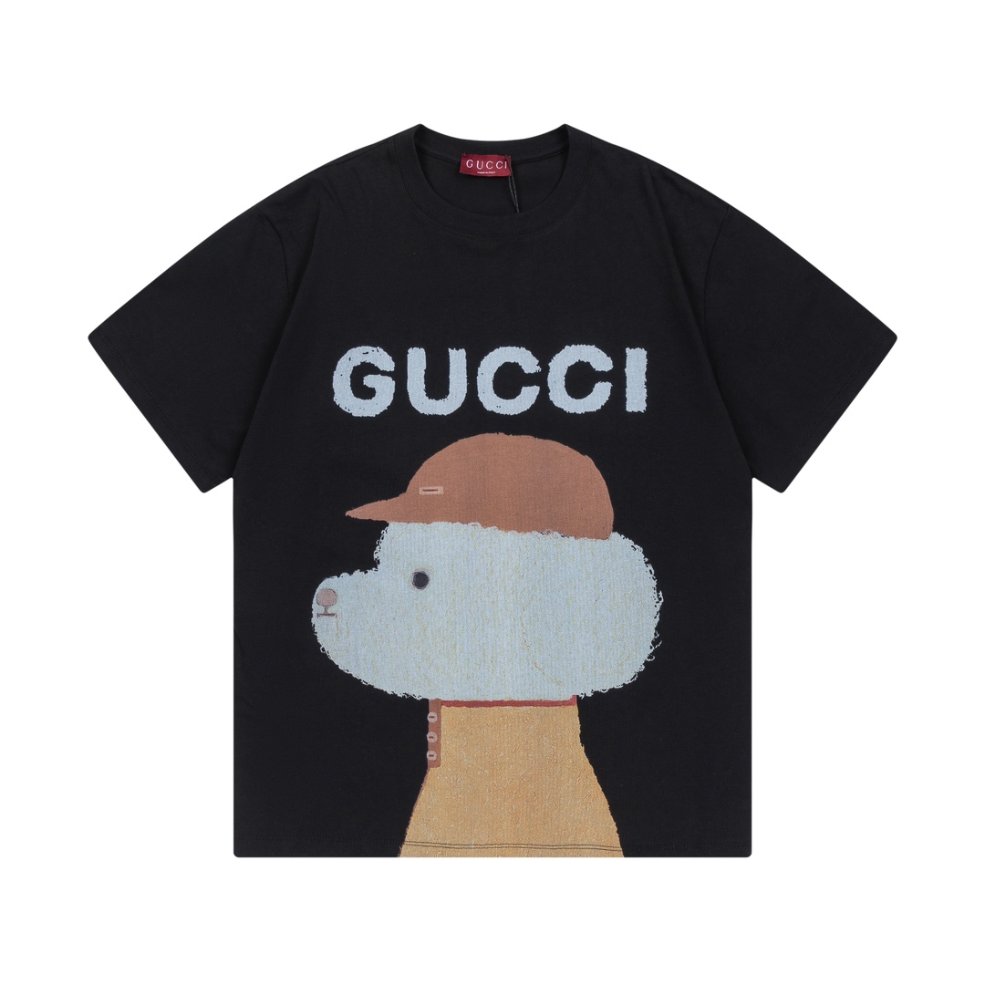 Gucci 古驰 2025 Nuevo modelo logo de perro moderno y letras unisex camiseta de manga corta · Personalizado 280g 100% algo…