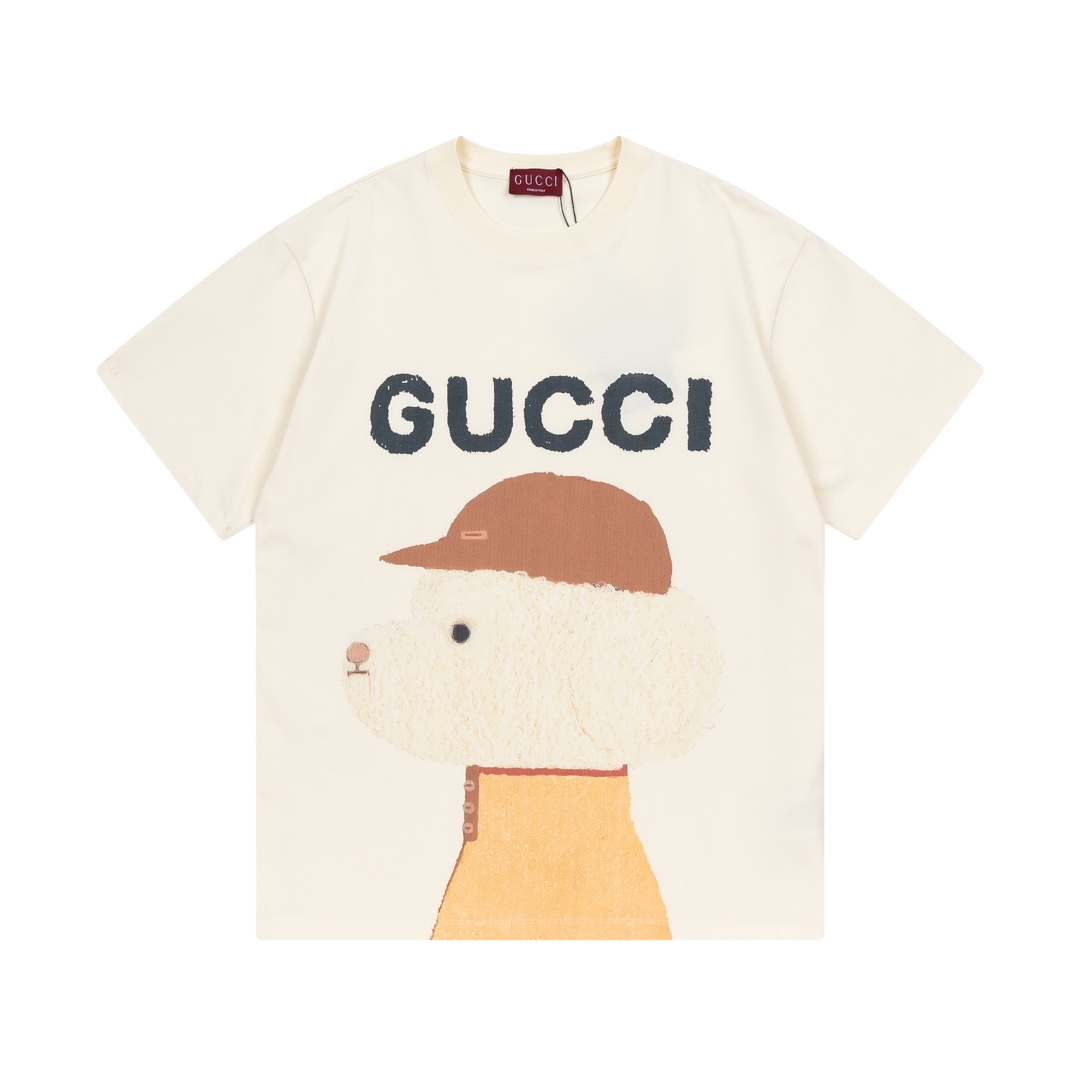 Gucci 古驰 2025 Nuevo modelo logo de perro moderno y letras unisex camiseta de manga corta · Personalizado 280g 100% algo…