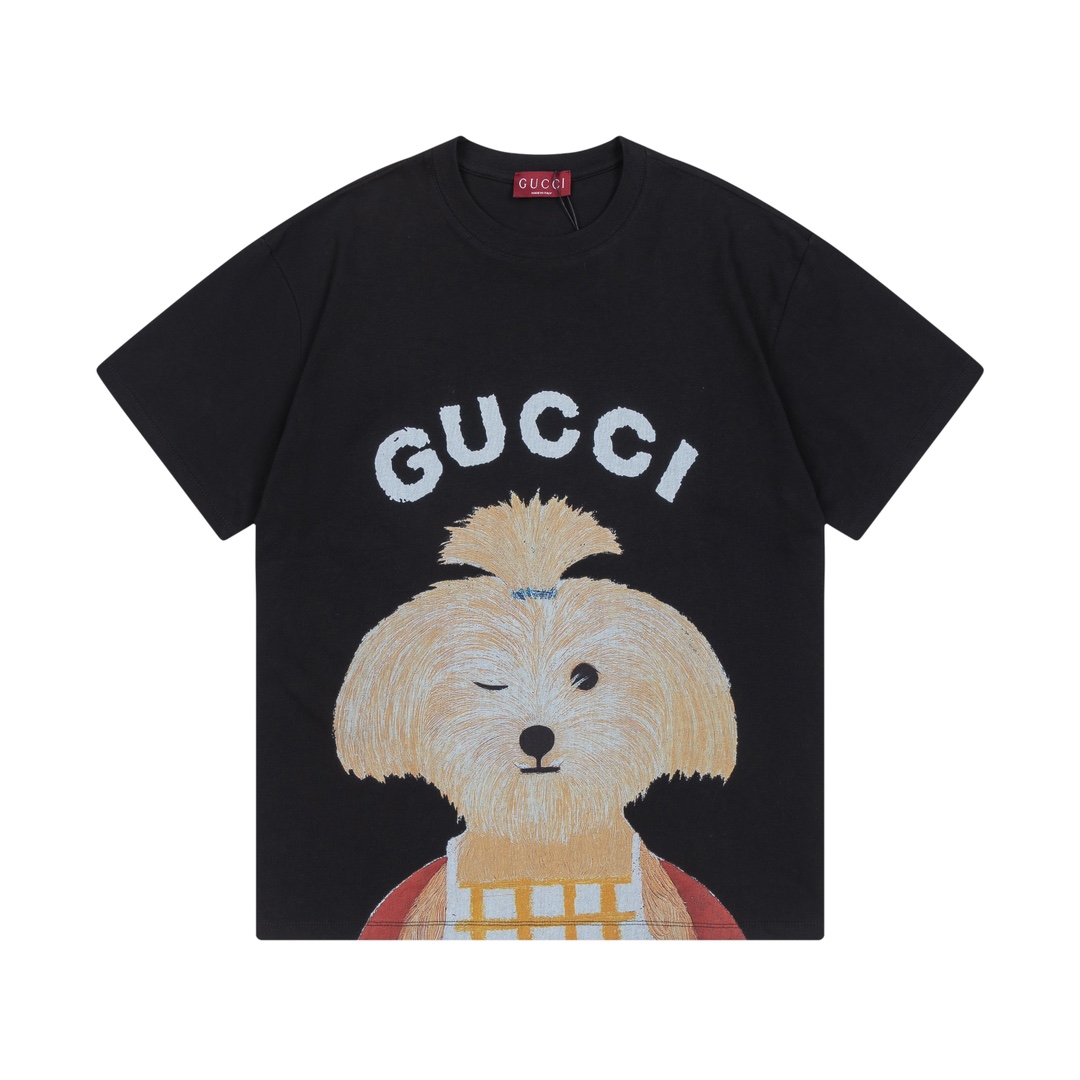 Gucci 古驰 2025 Nuevo modelo logo de perro con trenzas y letras unisex camiseta de manga corta · Personalizado 280g 100% …