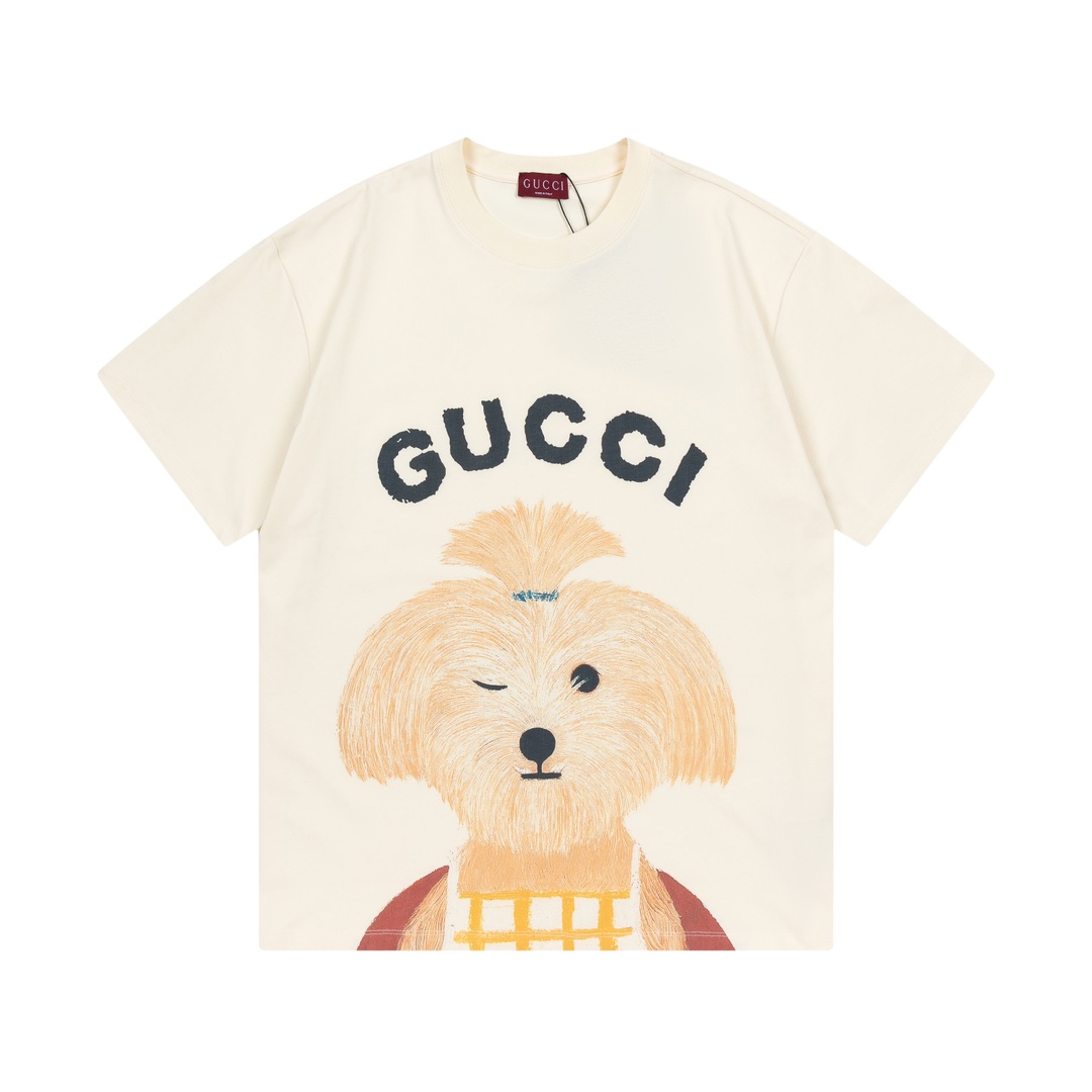 Gucci 古驰 2025 Nuevo modelo logo de perro con trenzas y letras unisex camiseta de manga corta · Personalizado 280g 100% …