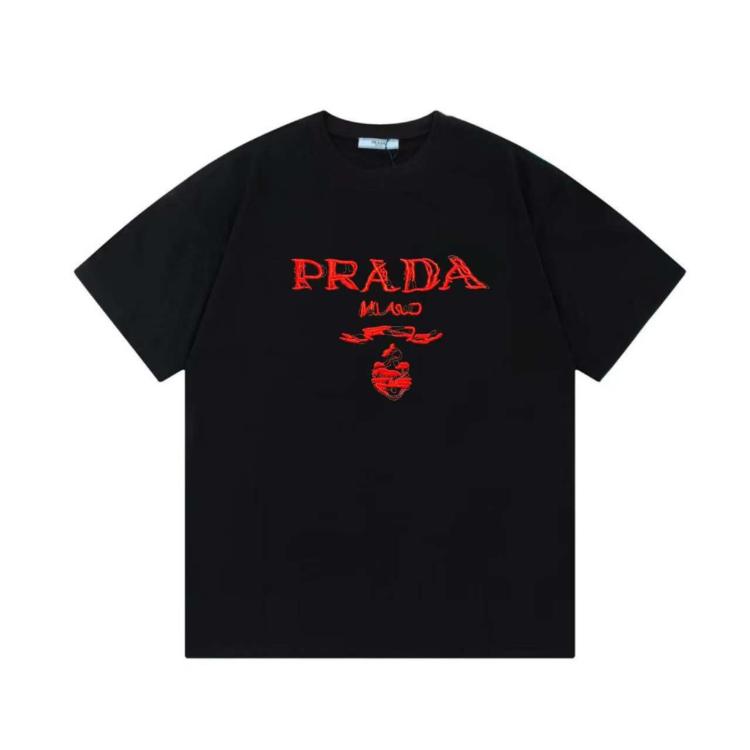 Prada Prada 2025 nuevo estilo logotipo de letra bordado de alta densidad, mismo estilo para hombres y mujeres, camiseta…