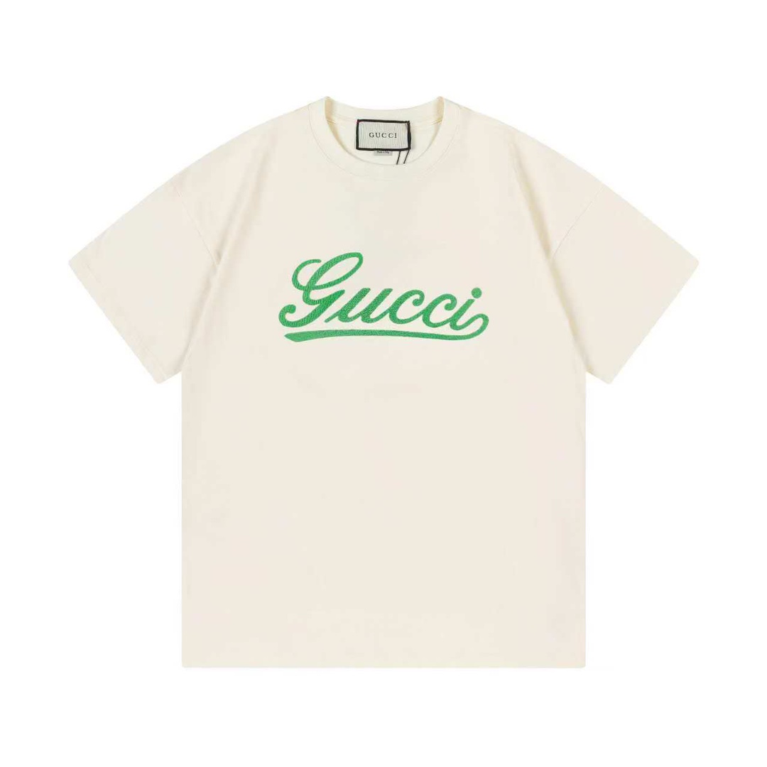 Gucci 2025 nuevo, camiseta de manga corta unisex con logo bordado de firma. Tejido de algodón puro de doble hilo 100% 2…