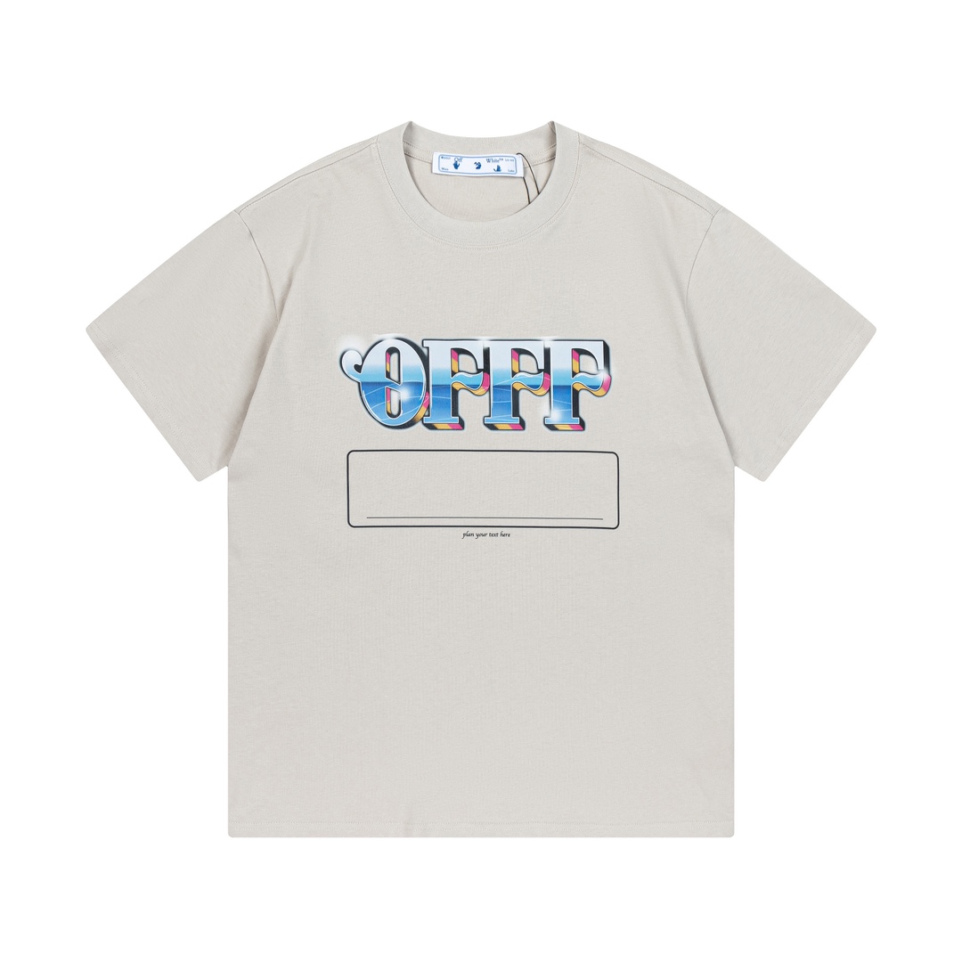 OFF-WHITE 2025早春新款 定制270g双纱纯棉面料logo 直喷立体渐变色箭头logo 限定辅料 男女同款 短袖t恤 颜色：灰色 尺码：XS-L