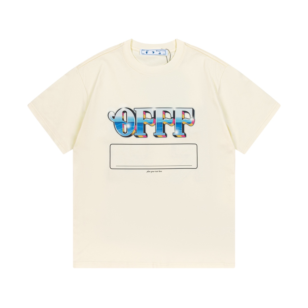 OFF-WHITE 2025早春新款 定制270g双纱纯棉面料logo 直喷立体渐变色箭头logo 限定辅料 男女同款 短袖t恤 颜色：杏色 尺码：XS-L