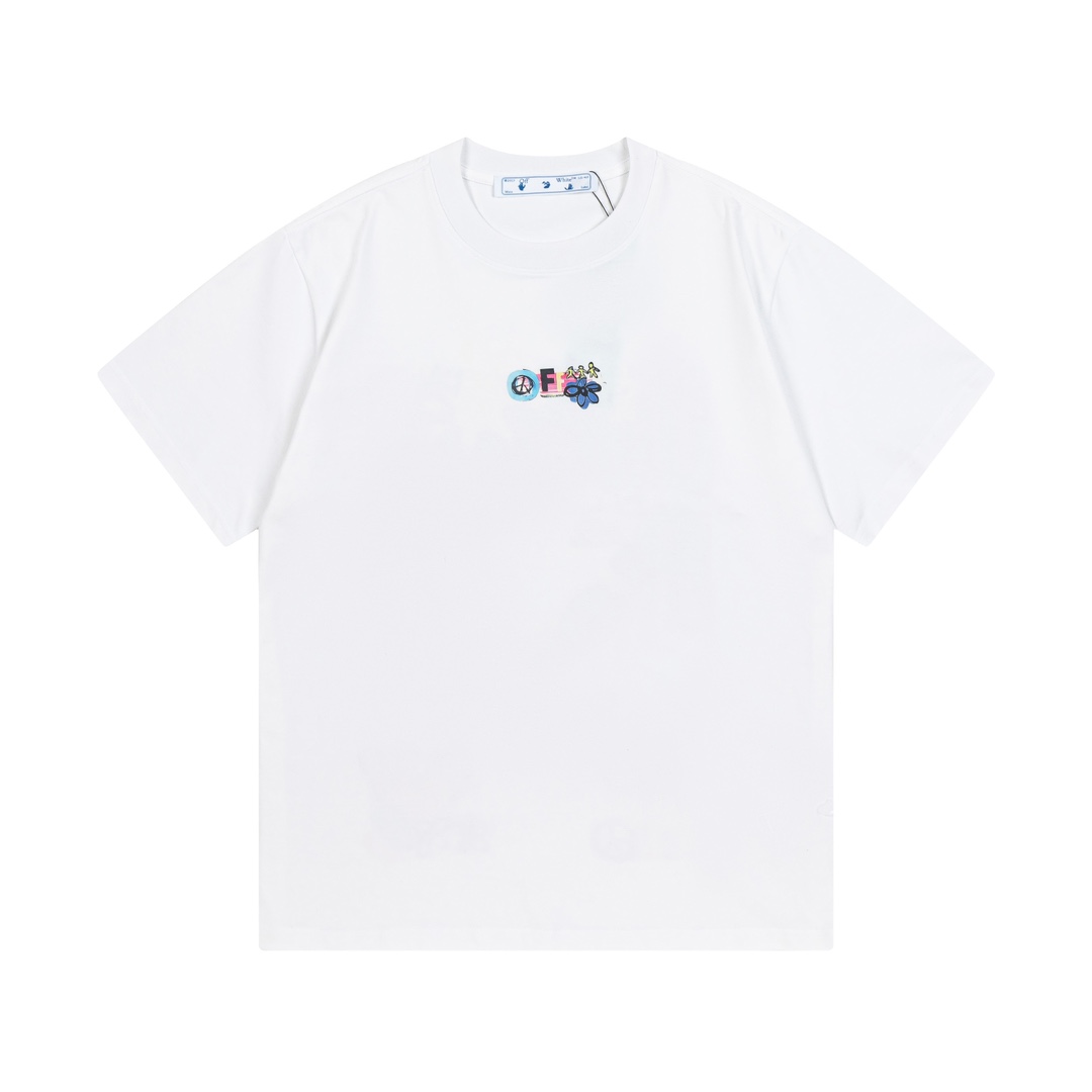 OFF-WHITE 2025早春新款 定制270g双纱纯棉面料 街头手绘涂鸦箭头logo 限定辅料 男女同款 短袖t恤 颜色：白色 尺码：XS-L