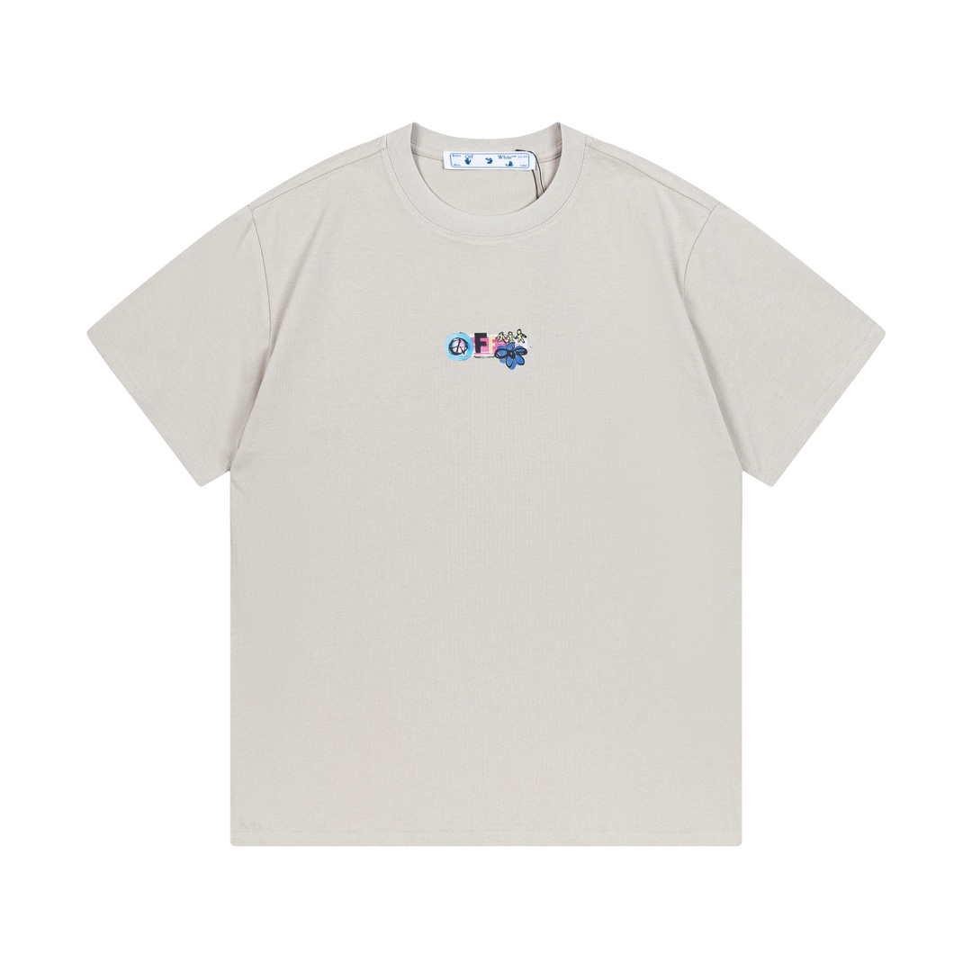 OFF-WHITE 2025早春新款 定制270g双纱纯棉面料 街头手绘涂鸦箭头logo 限定辅料 男女同款 短袖t恤 颜色：灰色 尺码：XS-L
