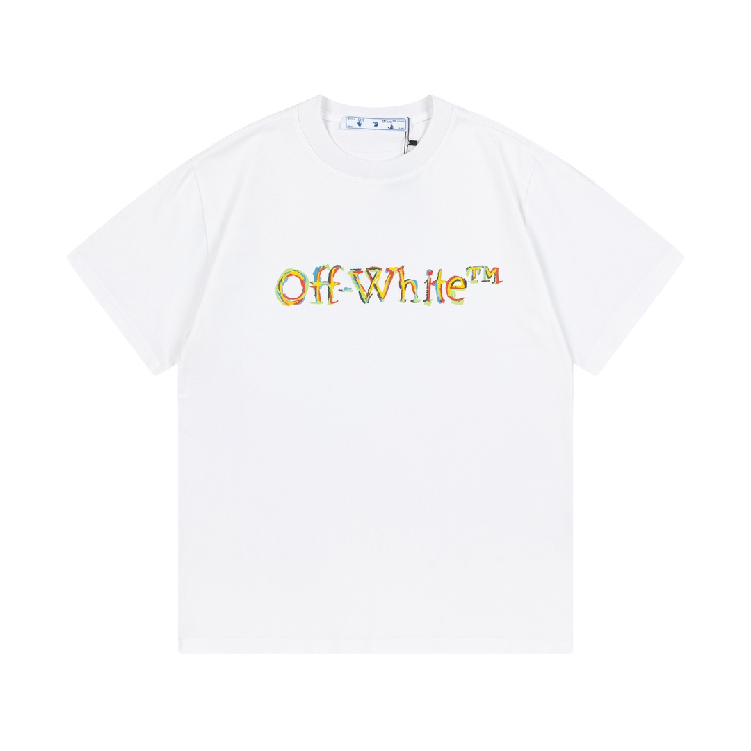 OFF-WHITE 2025 nueva camiseta de manga corta de principios de primavera, tela de algodón doble hilado persona…