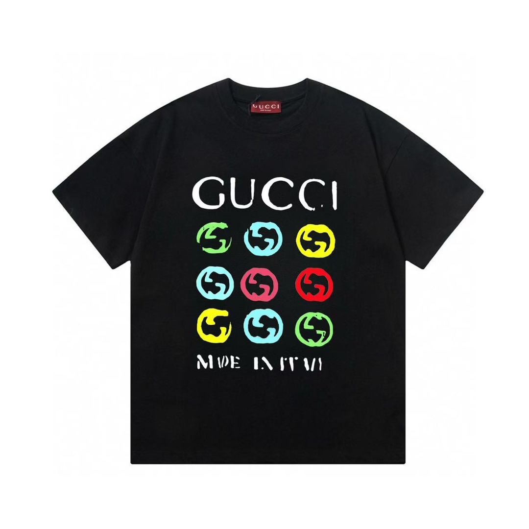 Gucci 古驰 2025 nueva colección, logotipo de letras en cuadrícula de nueve, camiseta de manga corta unisex · tela de algo…