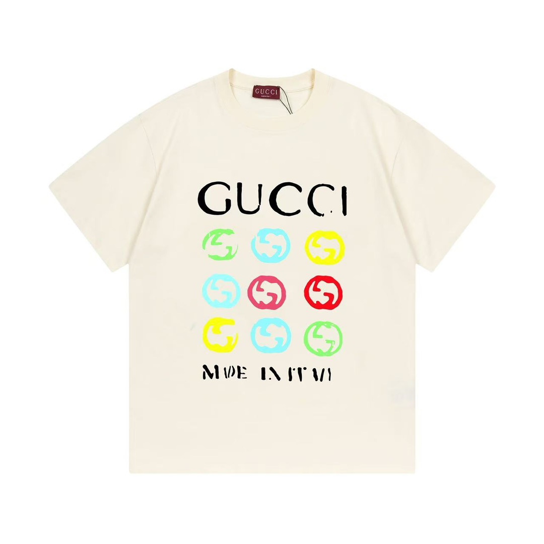Gucci 古驰 2025 nueva colección, logotipo de letras en cuadrícula de nueve, camiseta de manga corta unisex · tela de algo…