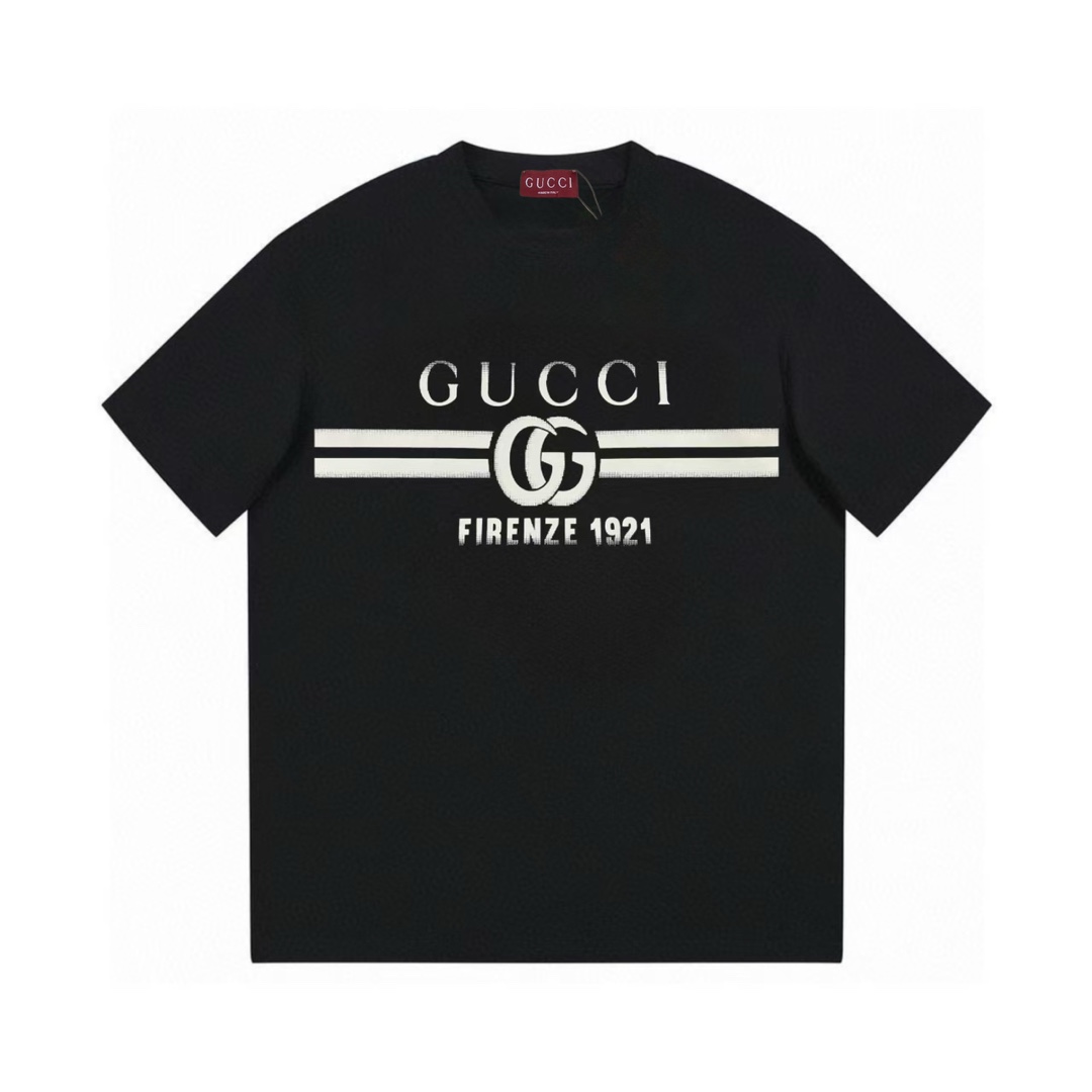 Gucci 2025 nuevo modelo, camiseta de manga corta unisex con logo de letras y cinturón doble G · tela de algodón puro de…