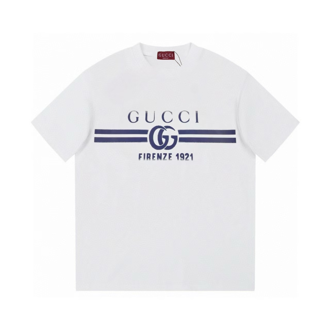 Gucci 2025 nuevo modelo, camiseta de manga corta unisex con logo de letras y cinturón doble G · tela de algodón puro de…
