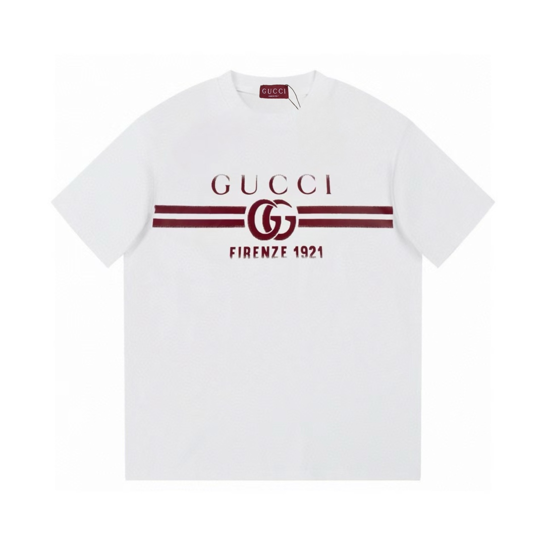 Gucci 2025 nuevo modelo, camiseta de manga corta unisex con logo de letras y cinturón doble G · tela de algodón puro de…