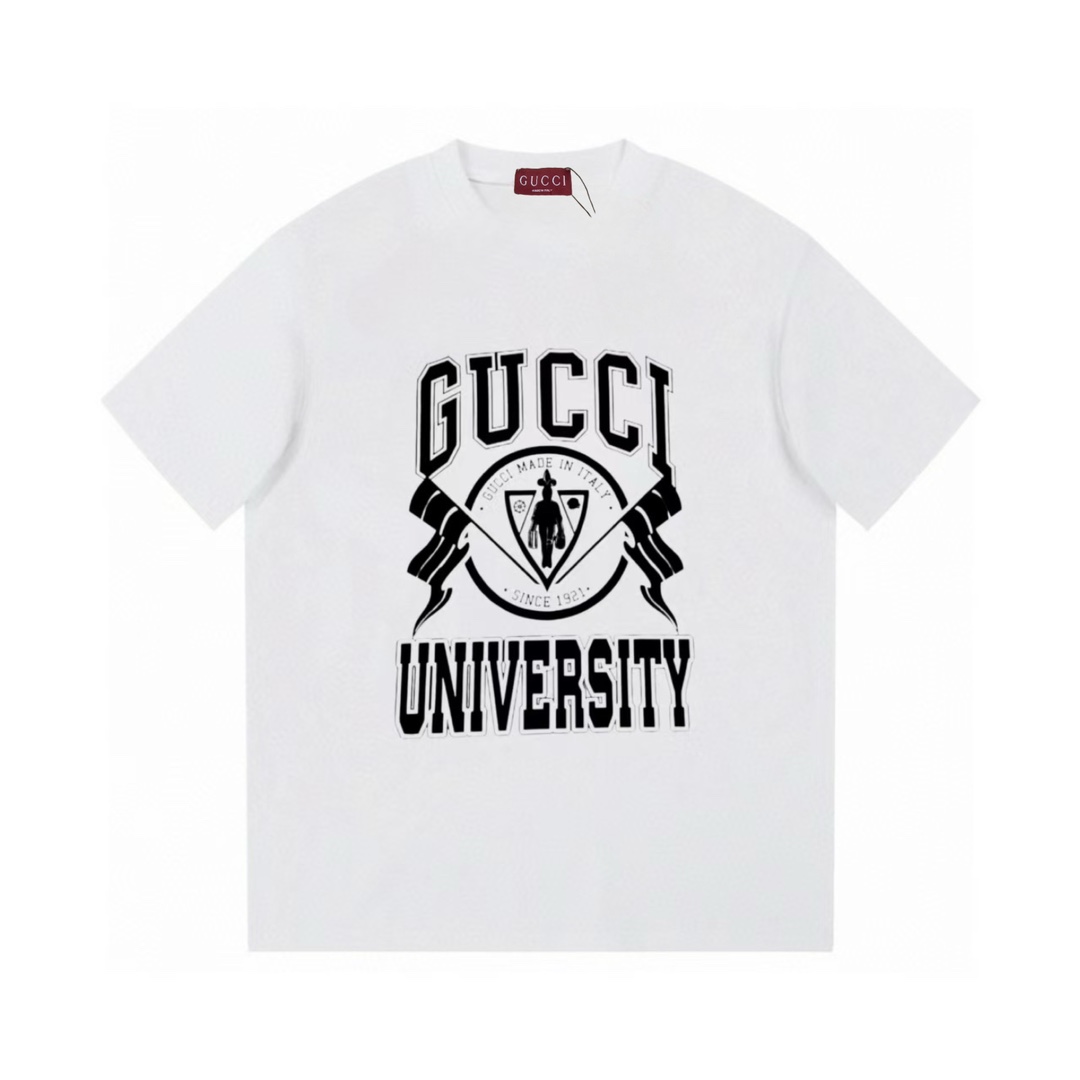 Gucci 2025 nuevo, sincronizado con la web oficial, camiseta de manga corta unisex con logo de bandera. Tejido de algodó…