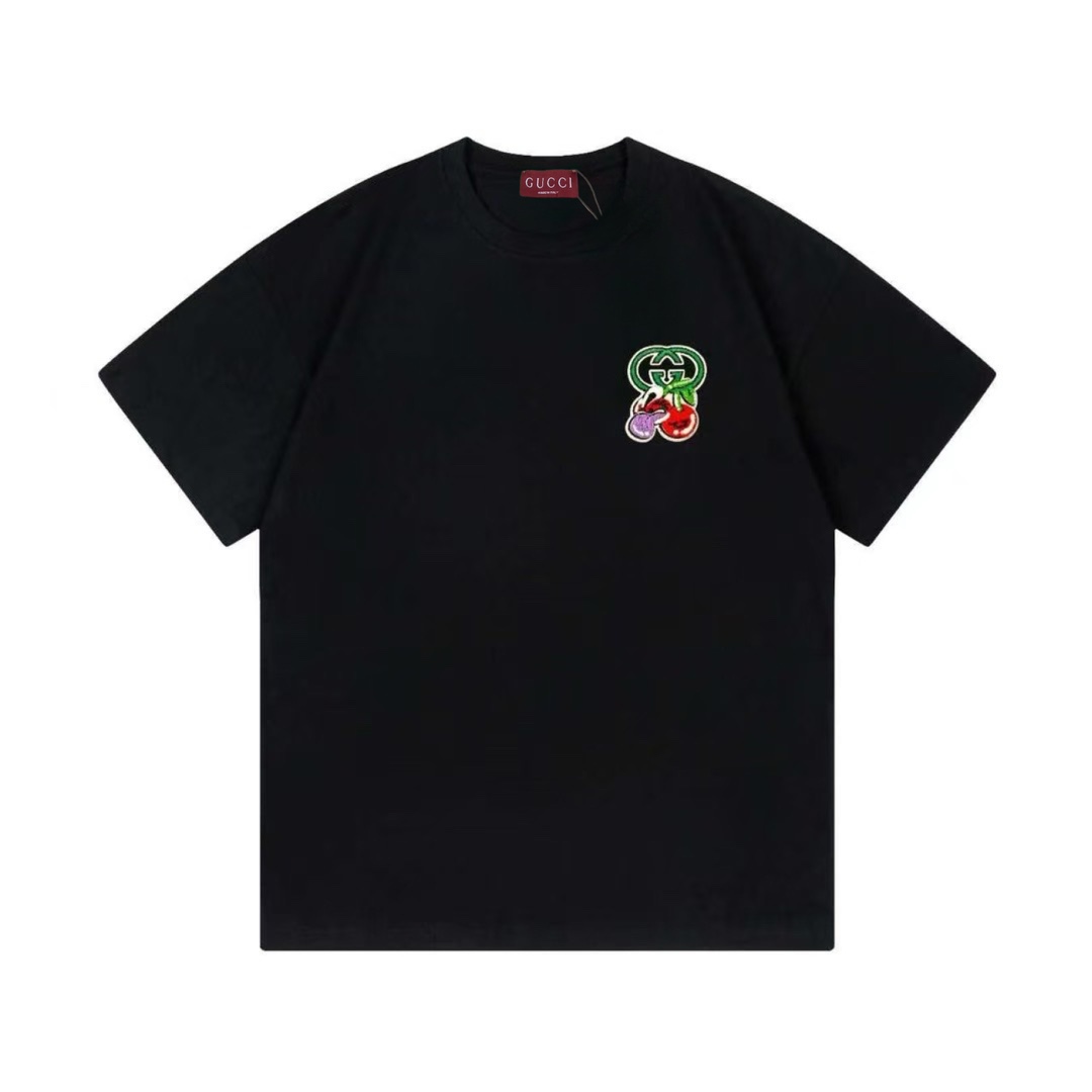 Gucci 古驰 2025 nueva colección, logo de letras de cereza bordado con cepillo de dientes, camiseta de manga corta unisex …