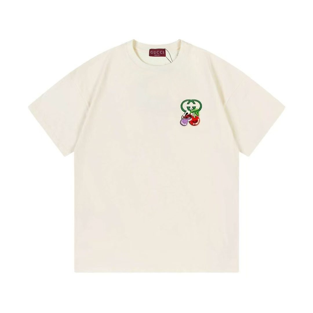 Gucci 古驰 2025 nueva colección, logo de letras de cereza bordado con cepillo de dientes, camiseta de manga corta unisex …