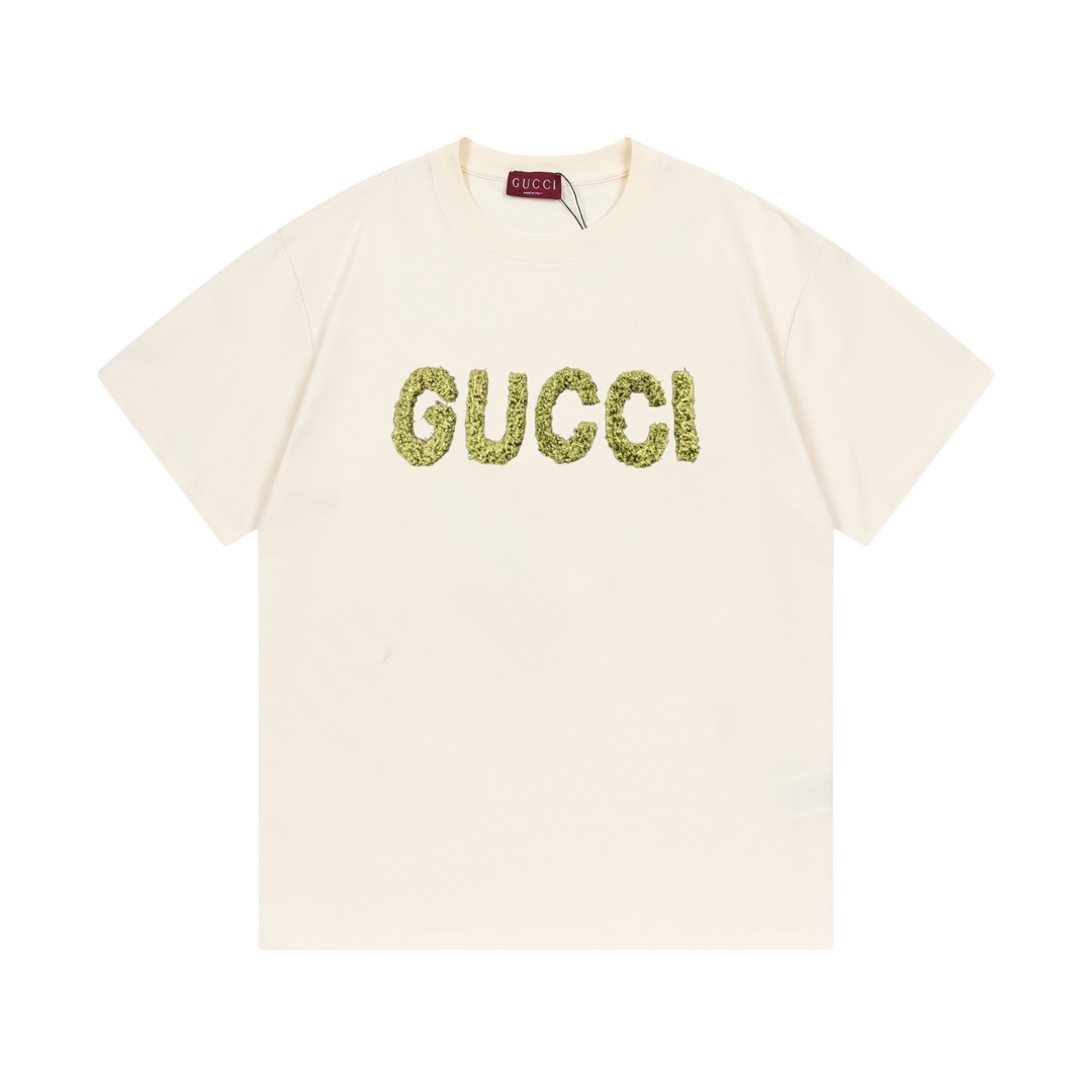 Gucci 古驰 2025 nueva colección, logo de letras de felpa, camiseta de manga corta unisex · personalizado 280g 100% algodó…