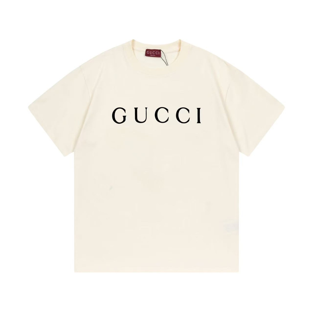 (Llega al día siguiente) GUCCI 2025 nueva camiseta de manga corta unisex con logo de letras minimalista · tela de algod…