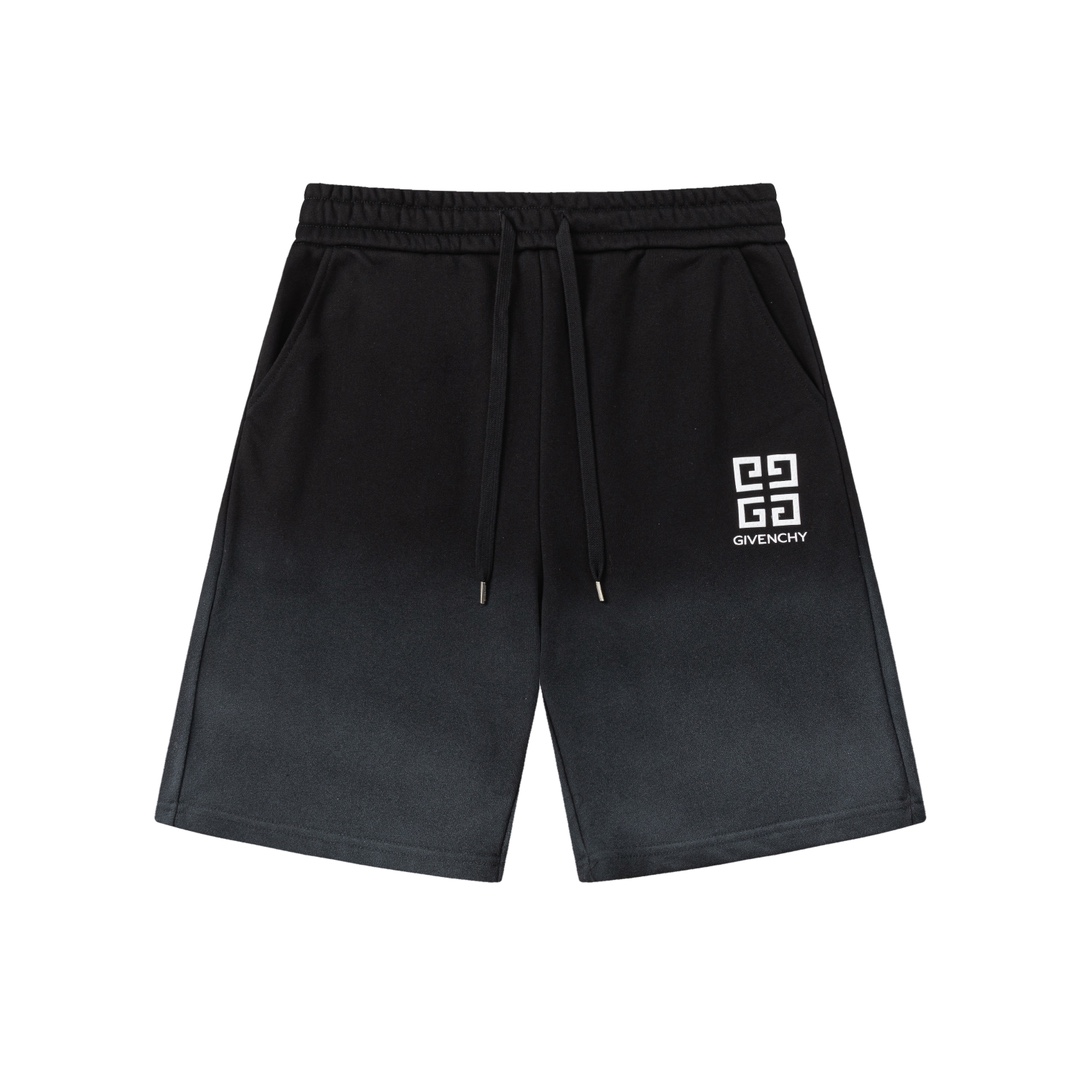 GIVENCHY 纪梵希 2025新款 喷墨渐变做旧纹 胶熔字母logo 男女日常通勤穿搭必备 休闲短裤 ·定制毛圈面料 ·无缝高周波胶熔工艺 ·松紧+抽绳可调节裤腰 ·腰标吊牌洗水唛三标齐全 颜色:黑色