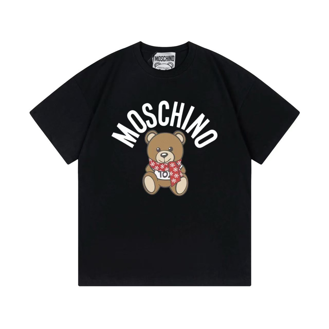 (Llega al día siguiente) Moschino 莫斯奇诺 2025 Nuevo estilo Camiseta de manga corta unisex con oso de bufanda 🐻…