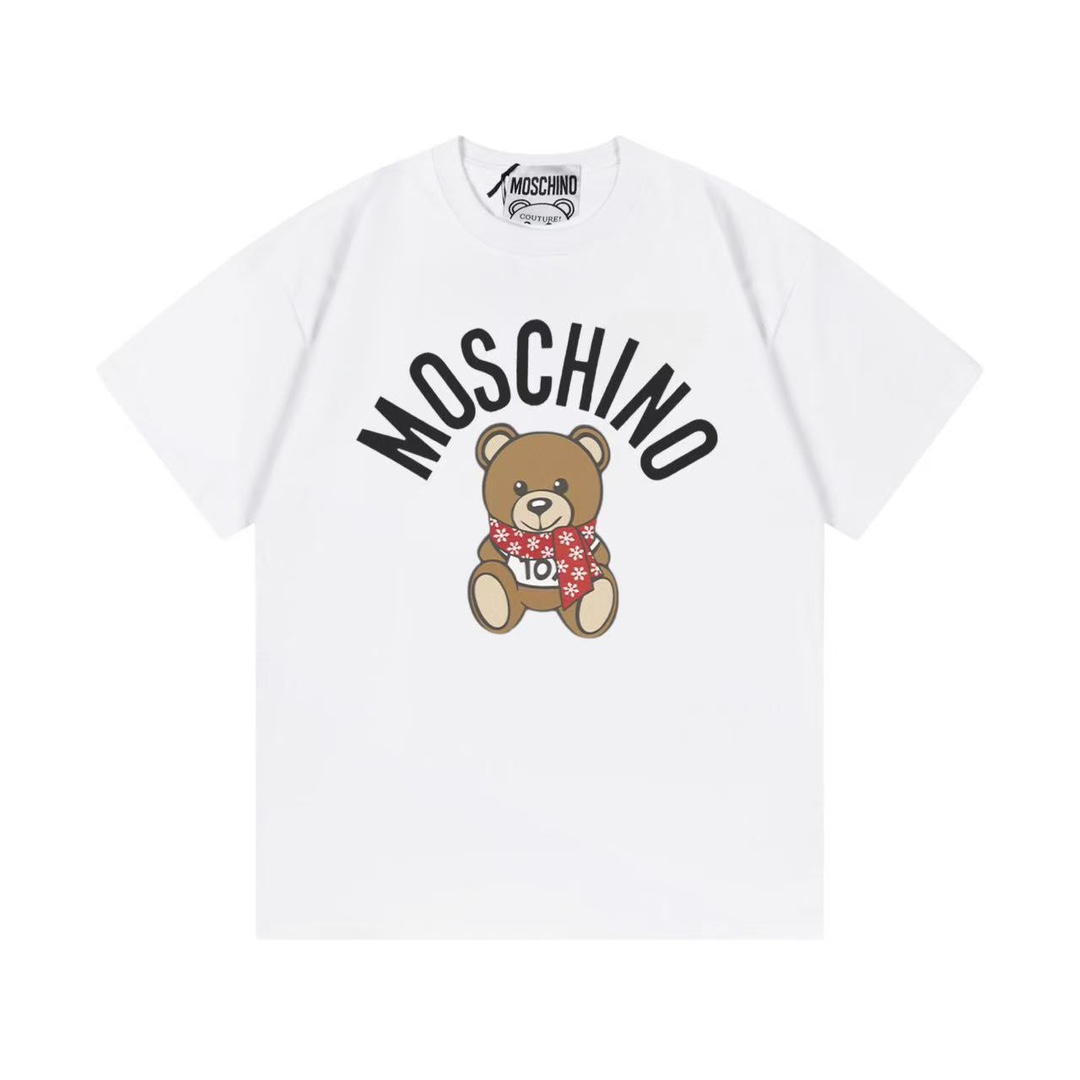 (Llega al día siguiente) Moschino 莫斯奇诺 2025 Nuevo estilo Camiseta de manga corta unisex con oso de bufanda 🐻…