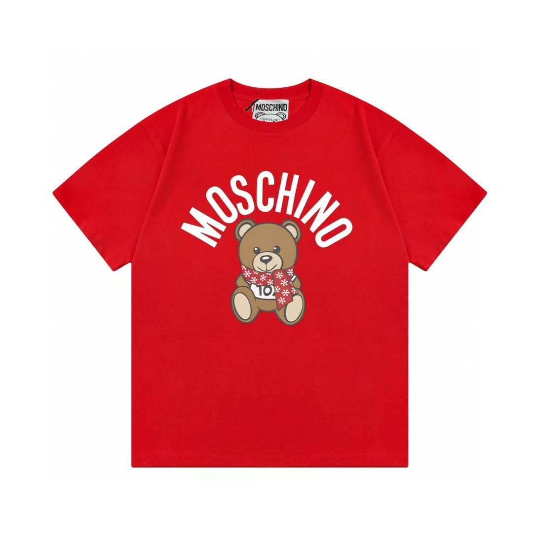 (Llega al día siguiente) Moschino 莫斯奇诺 2025 Nuevo estilo Camiseta de manga corta unisex con oso de bufanda 🐻…