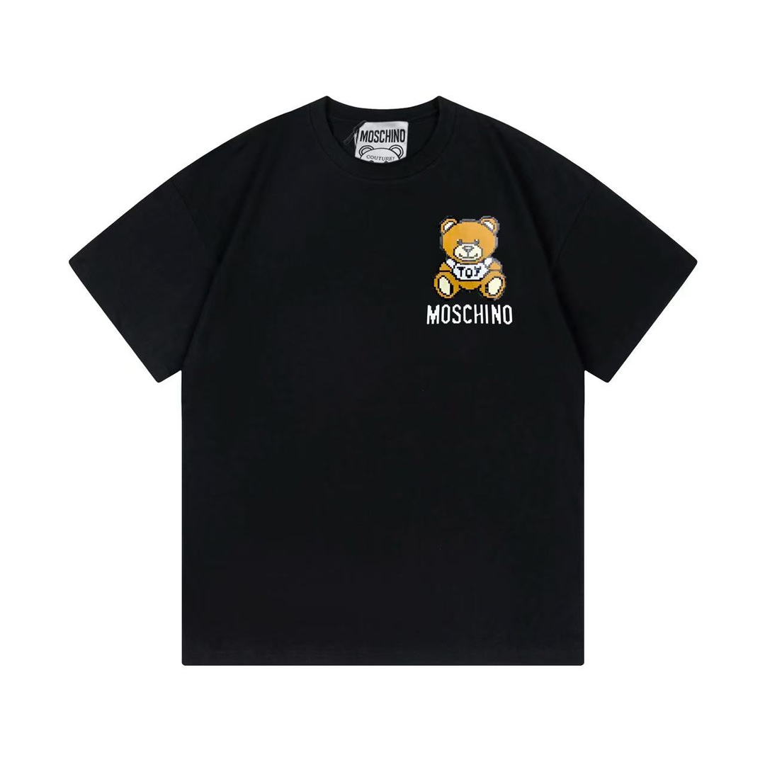 (Llega al día siguiente) Moschino 2025 nueva colección serie súper linda logo de oso mosaico con letras, camiseta de ma…