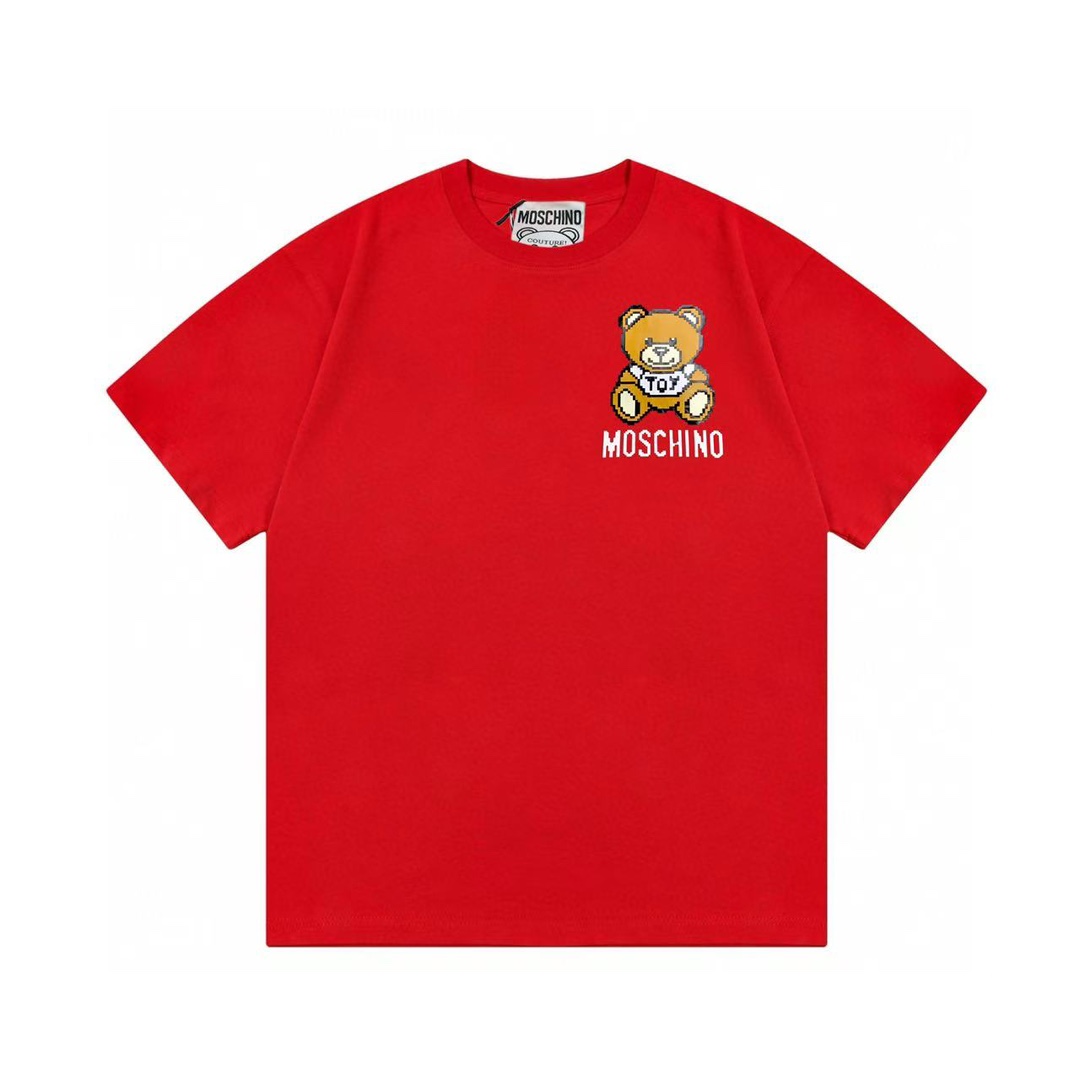 (Llega al día siguiente) Moschino 2025 nueva colección serie súper linda logo de oso mosaico con letras, camiseta de ma…
