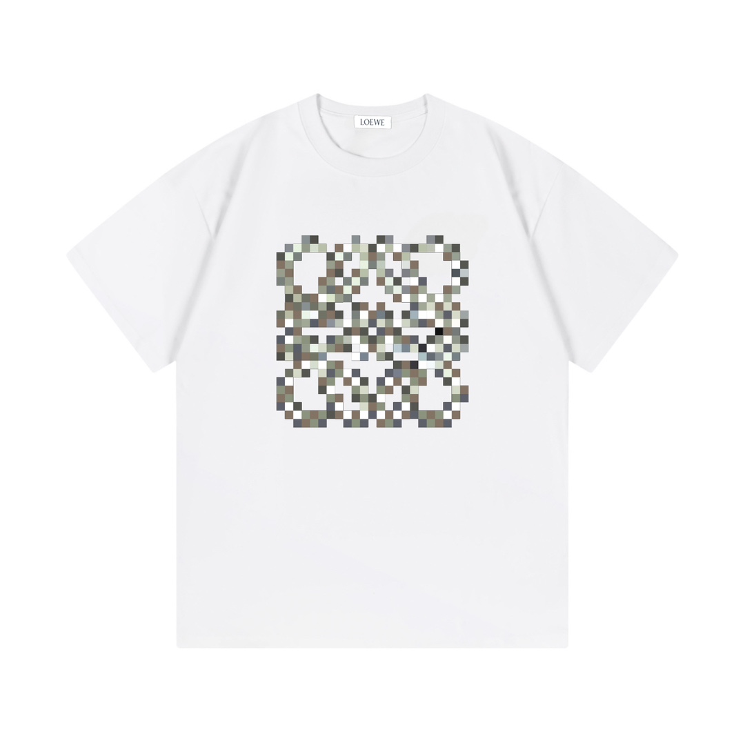 🅿️85 (Envío al día siguiente) LOEWE 2025 nuevo modelo, logo de letras mosaico, unisex, camiseta de manga corta · Tejid…