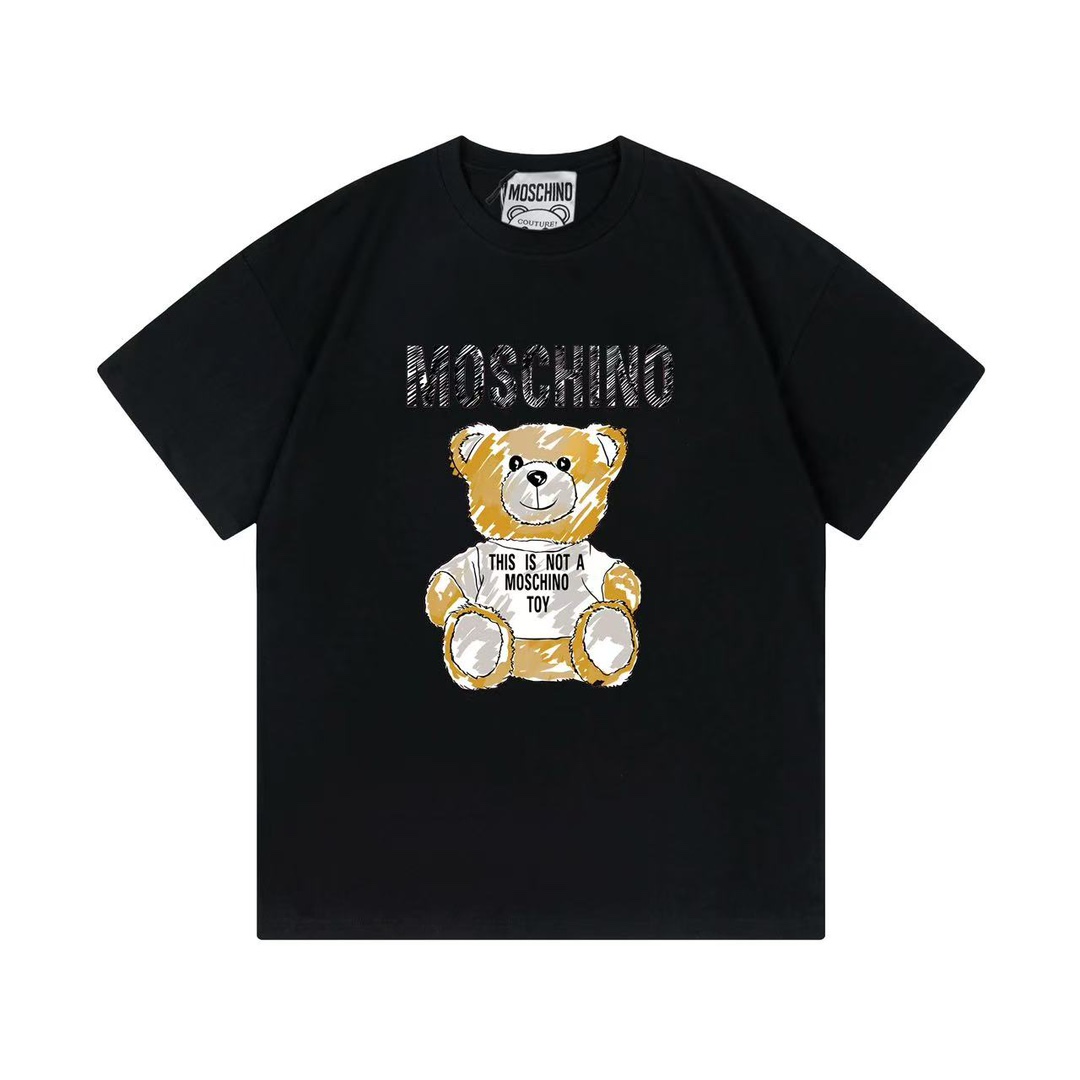 Moschino 2025 nueva colección serie súper linda logo de letras con muñeco unisex camiseta de manga corta · tela de algo…