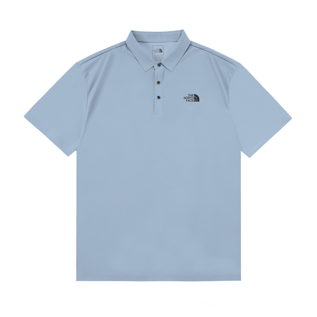 THE NORTH FACE 北面 2025新款 立体字母logo 运动舒适 冰爽丝滑 轻薄透气 男女同款 休闲polo衫 ·定制速干面料 ·进口田岛机刺绣工艺 ·领标吊牌主唛三标齐全 颜色：天蓝色 尺码：M-XXXL