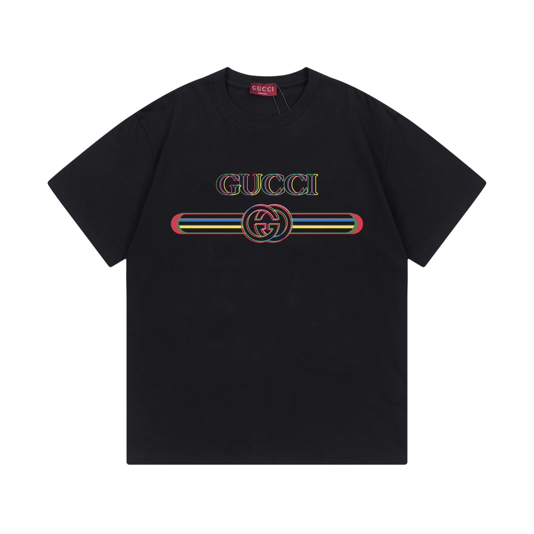 (Llega al día siguiente) Gucci 2025 nuevo estilo, logo de letras con cinturón de colores, camiseta de manga corta unise…