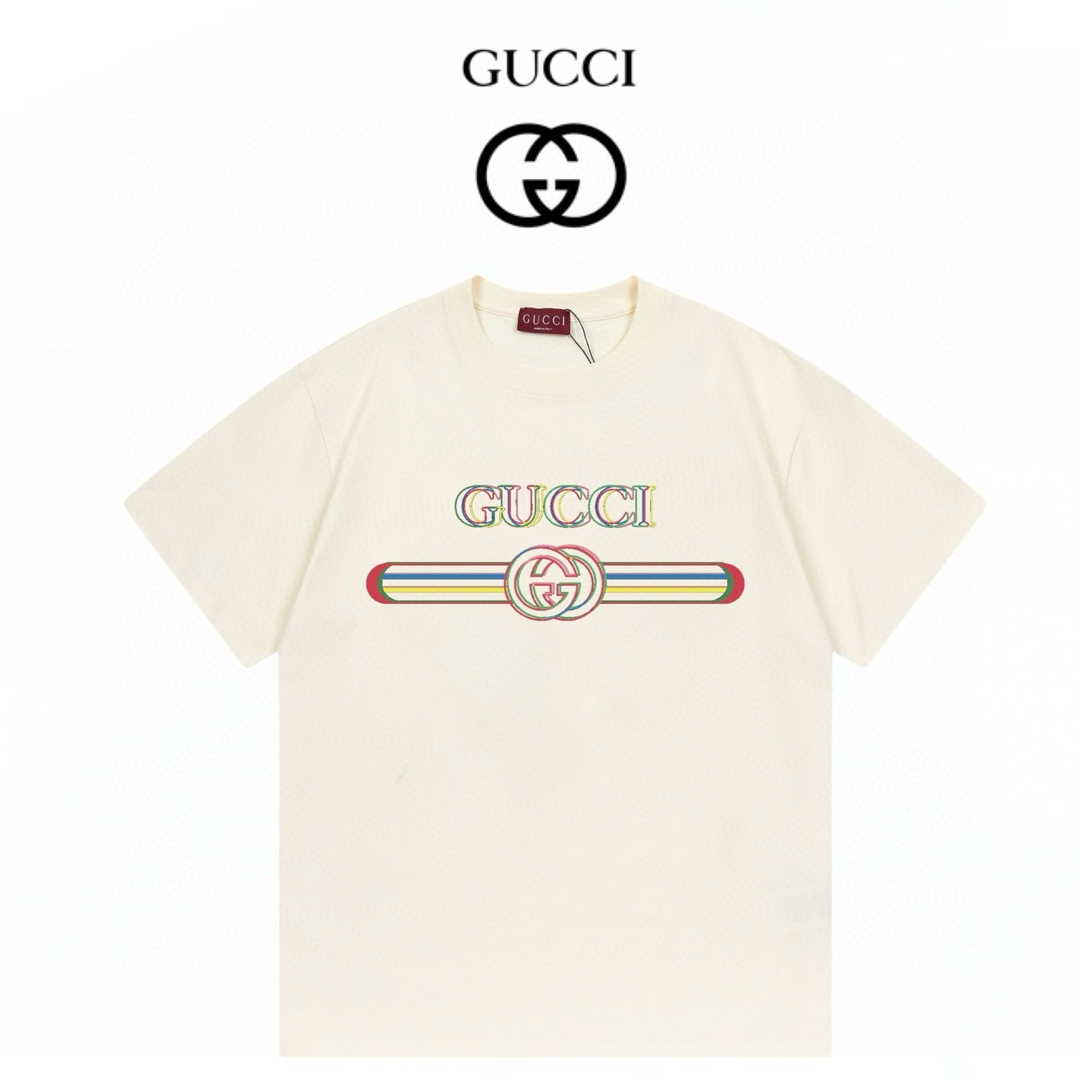 (Llega al día siguiente) Gucci 2025 nuevo estilo, logo de letras con cinturón de colores, camiseta de manga corta unise…