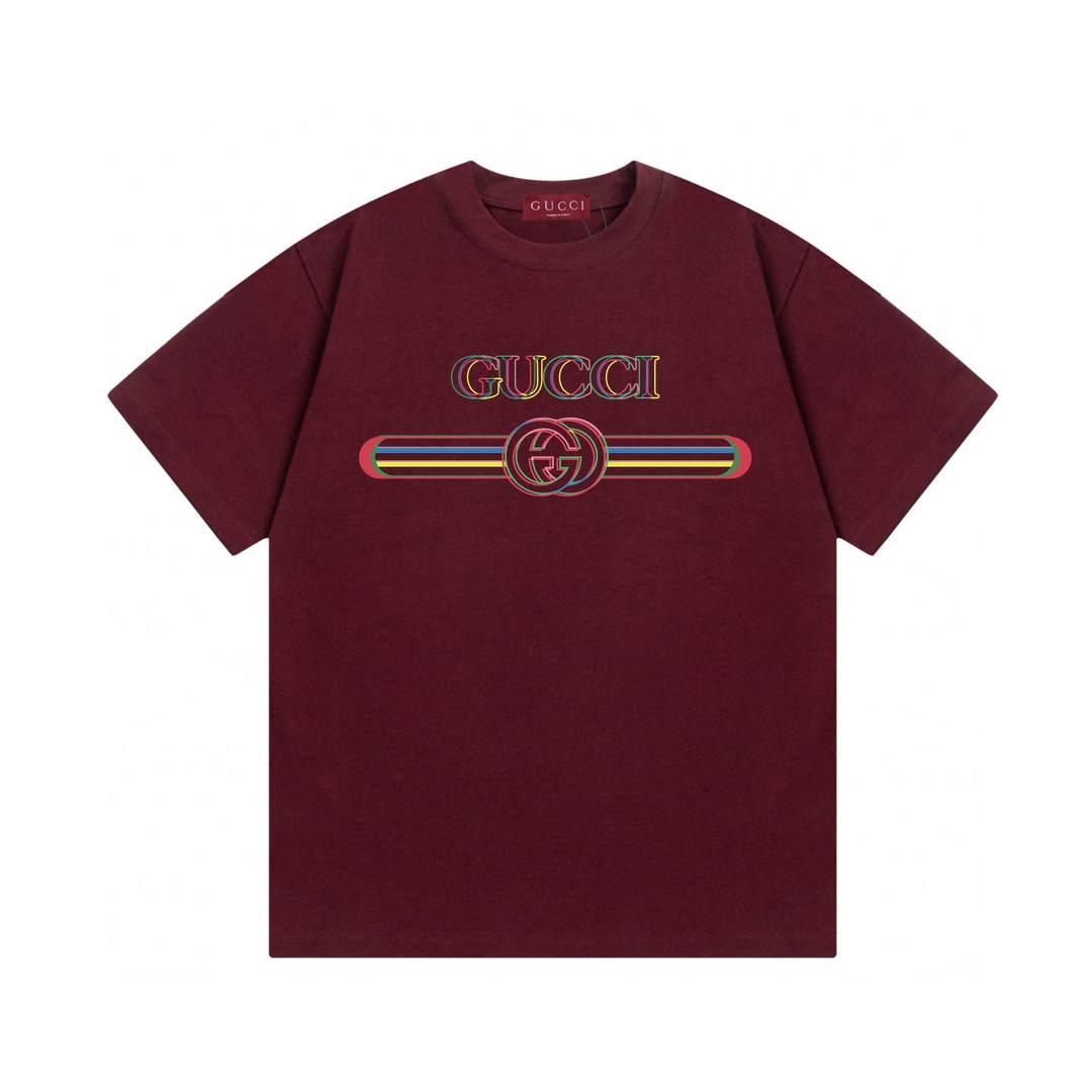 (Llega al día siguiente) Gucci 2025 nuevo estilo, logo de letras con cinturón de colores, camiseta de manga corta unise…