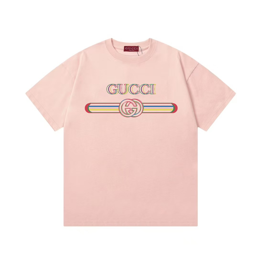(Llega al día siguiente) Gucci 2025 nuevo estilo, logo de letras con cinturón de colores, camiseta de manga corta unise…