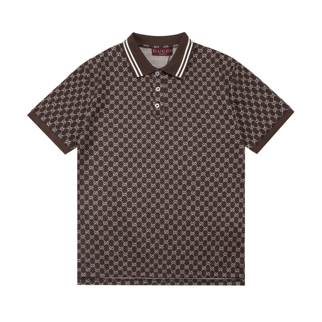 Gucci 古驰 2025 nueva colección cuello plano de color combinado logo de doble G impreso unisex polo casual ·tejido de cue…
