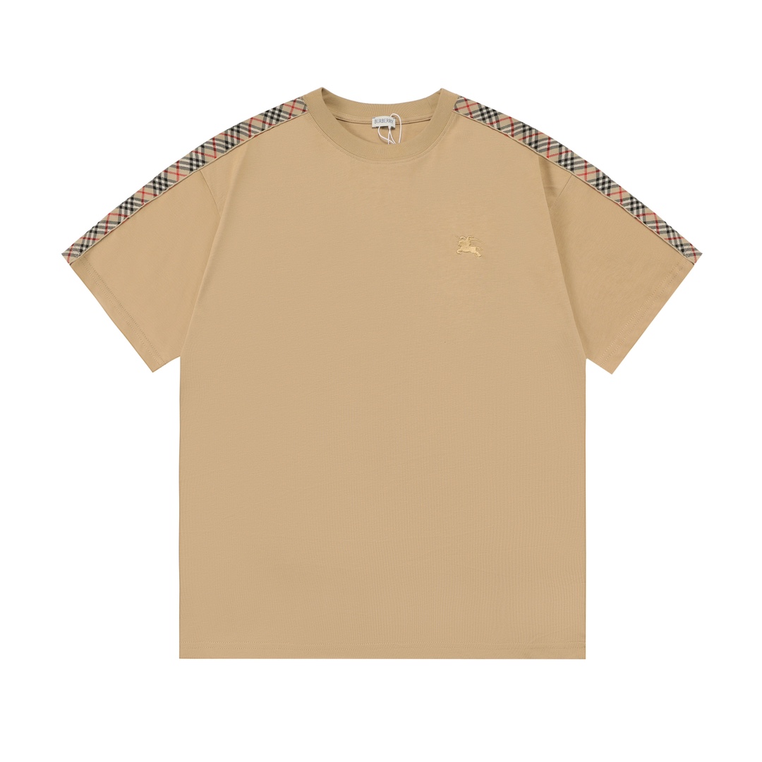 Burberry 2025 nuevo estilo clásico con mangas empalmadas a cuadros, logotipo bordado de caballo de guerra de alta densi…