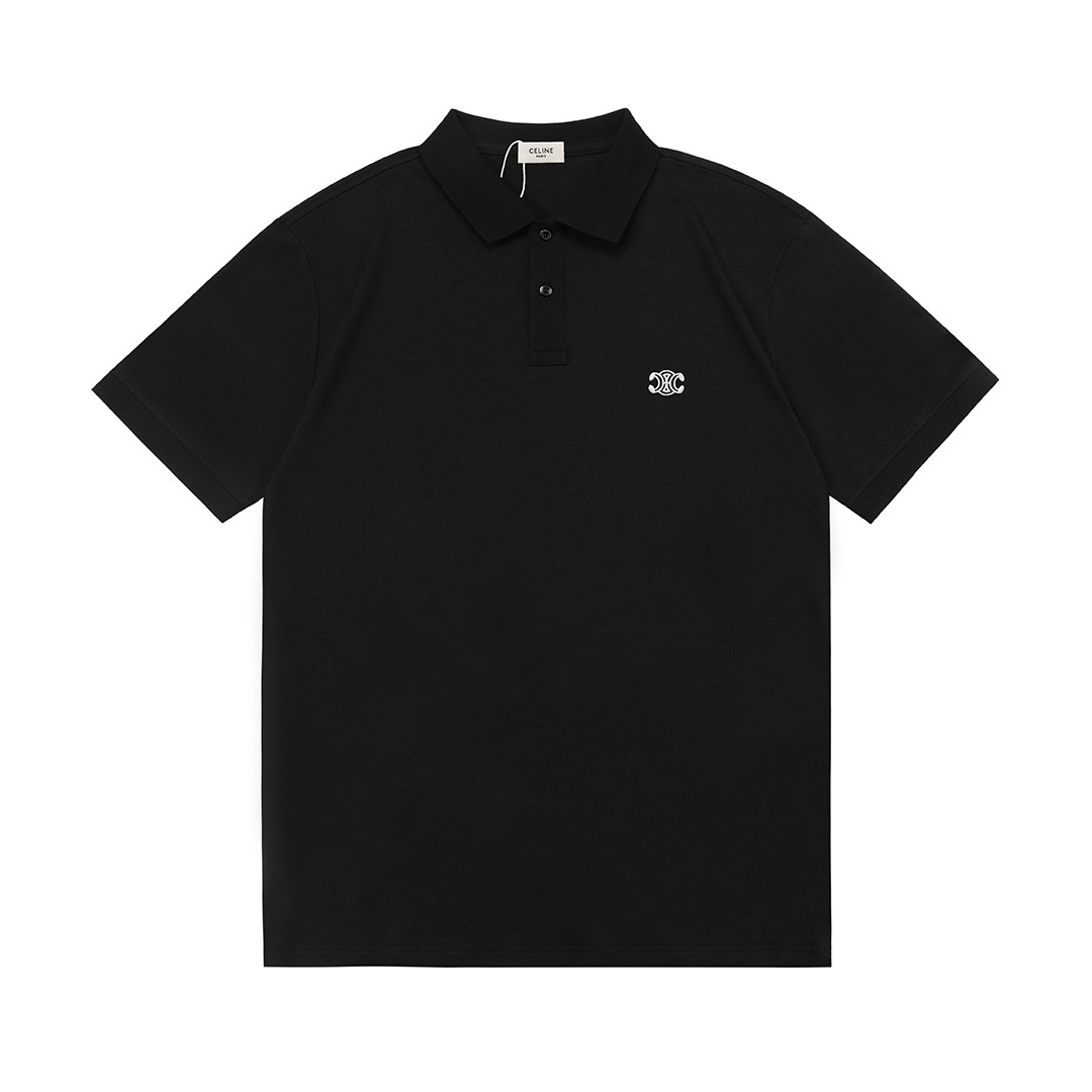 Celine 2025 nueva temporada polo casual unisex con logo bordado del Arco de Triunfo. Tejido de piqué de algodón persona…